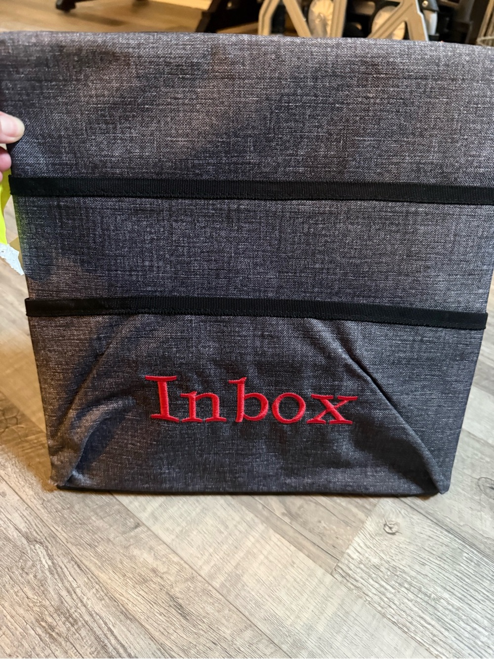 Inbox Grey Mail Storage Organizer with Red Inbox Embroidered